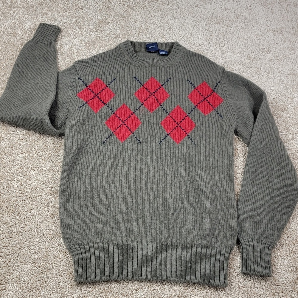 GANT The Rigger Men's Olive Green Shetland Wool Argyle Knit Sweater